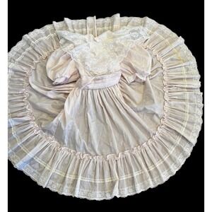 Girls Party Circle Dress Pink 8 Cottagecore Prairie Lace Frilly Fancy FLAW 80s